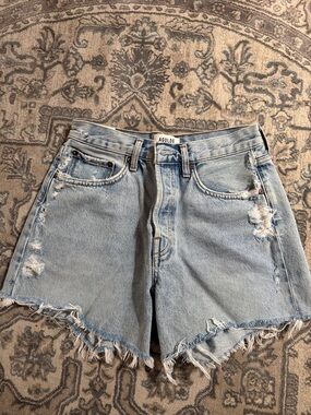 Agolde Light Wash Distressed High-Rise Parker denim shorts long